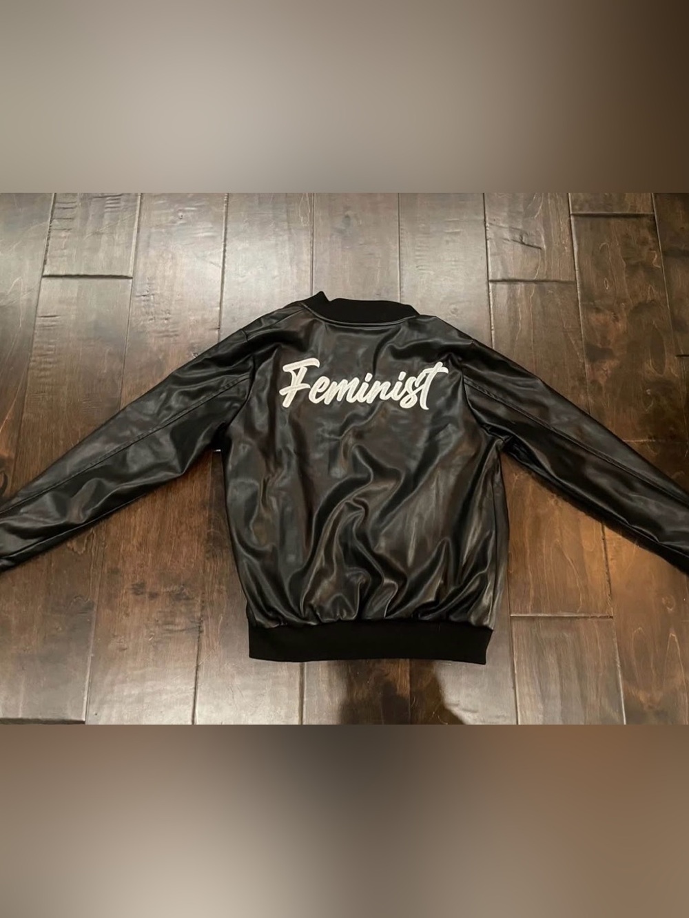 Hilary MacMillan Pleather 'Feminist' Bomber Jacket - Women's